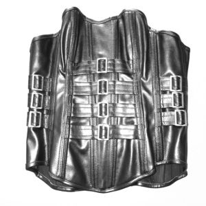 Black Leather Corset with Metal Buckle Accents